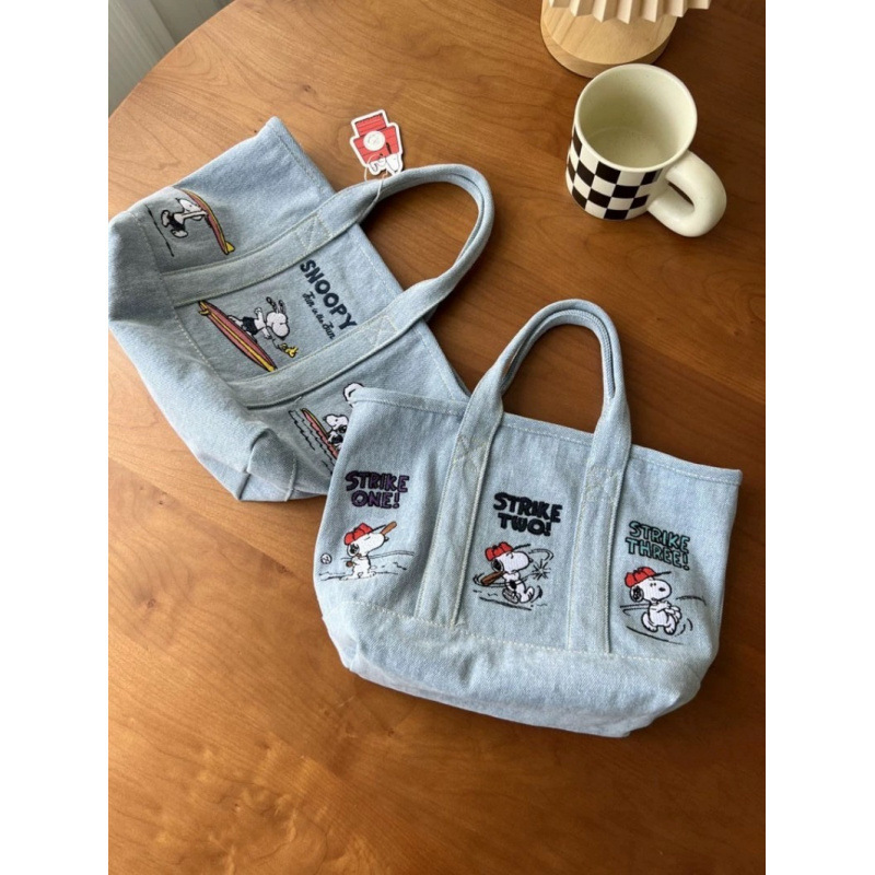 スヌーピー刺繍日本系かわいいキャンバスバッグ宝母外出バッグ弁当バッグサラリーマンハンドバッグ女