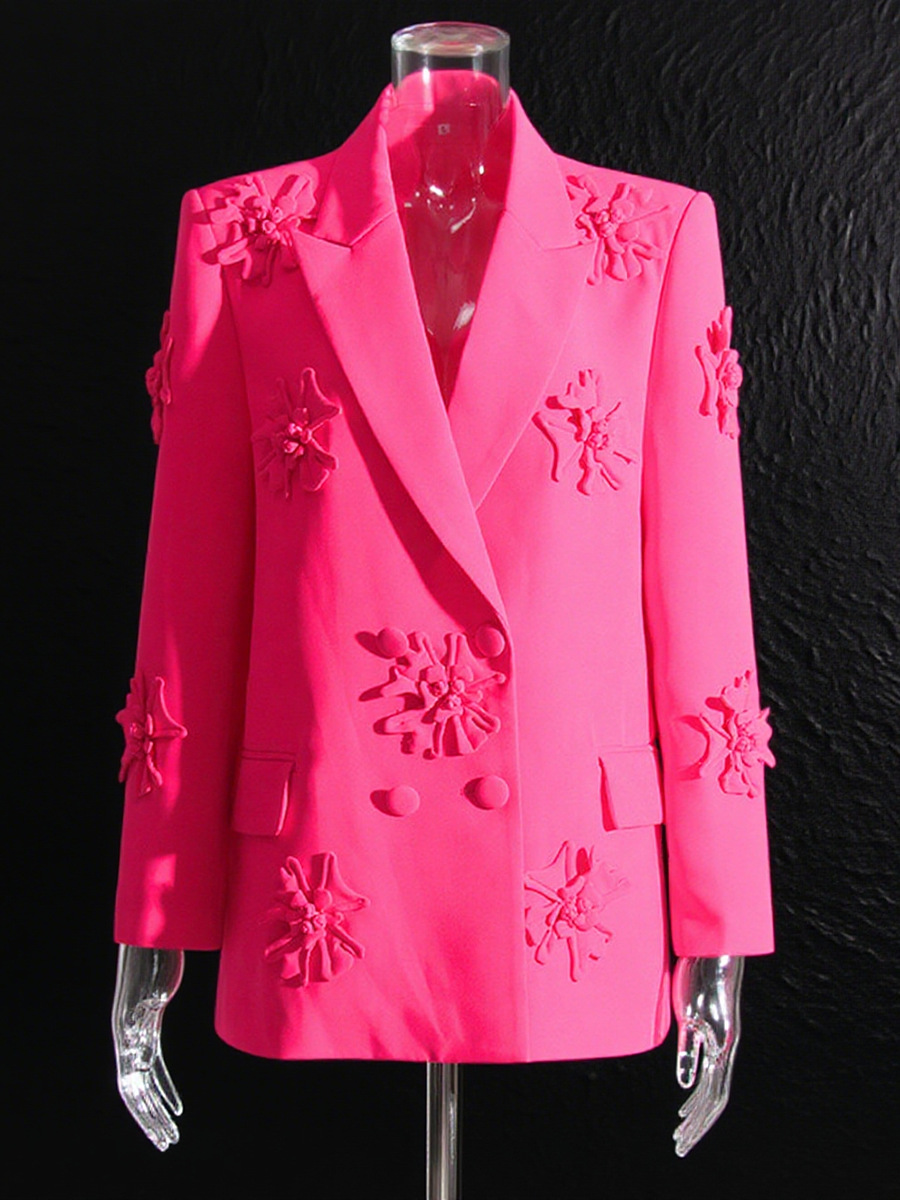 Saco Blazer con Solapa para Mujer de Poliéster con Flores 3D para Otoño