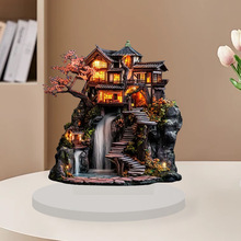 亚马逊游戏复古小桥流水房屋2D平面亚克力节日装扮家居工艺品摆件