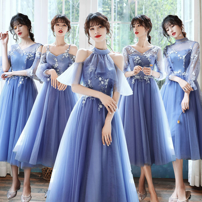 Blue Bridesmaid Dresses 2026 New Spring Style Casual Wear Sister Group Dresses Petite Women's Dresses Spring Season