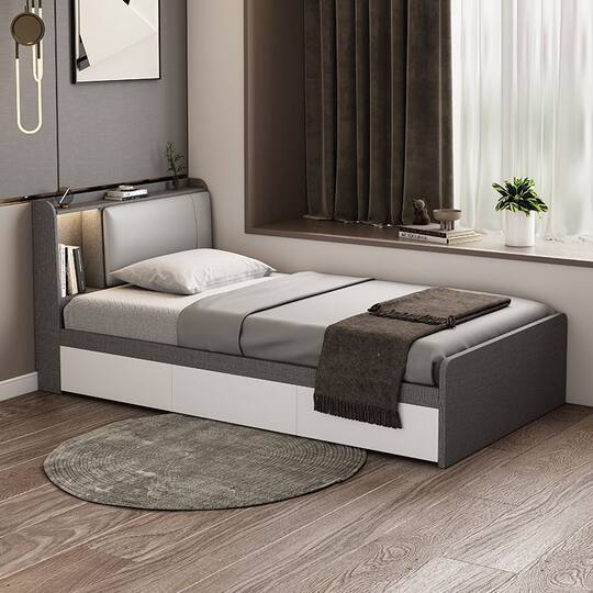 Nordic Small Apartment Bedroom 1.2 m Single Bed Home Study Space-saving High Box Storage Tatami Storage Bed