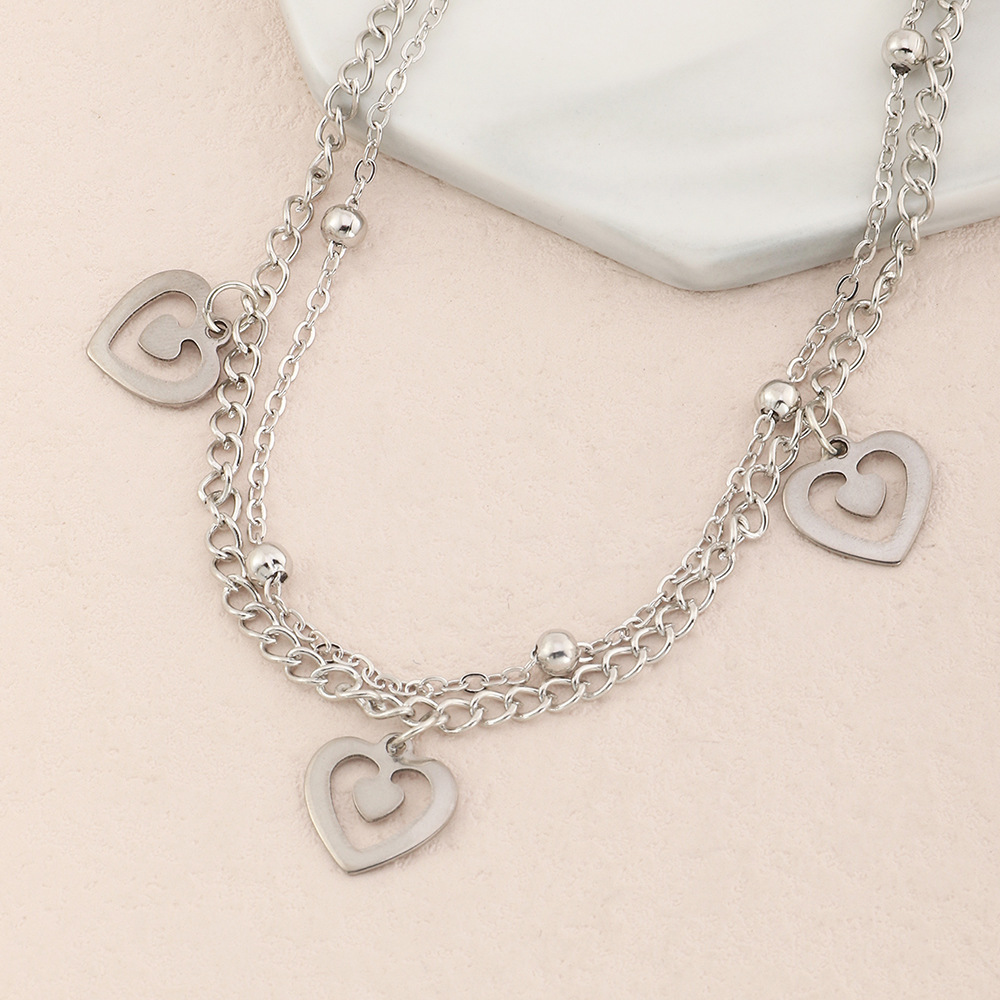 European and American Anklet Butterfly Pendant Metal Heart Hollow Double Anklet