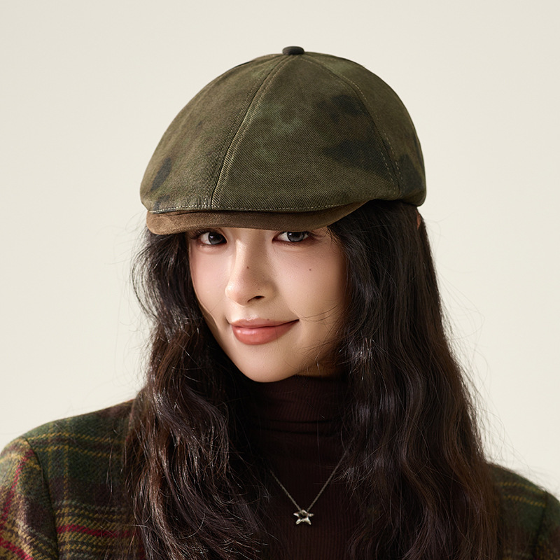 2025年复古美式迷彩前进帽女新款百搭大头围显脸小扎染鸭舌帽子潮|undefined
