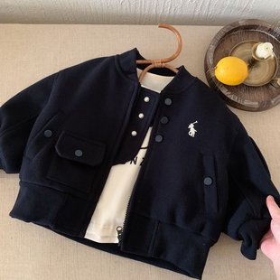 Children's Outwear 2025 Autum New Kidsren's Clothing Woolen Embroider Heavy Industry Boys and Girls Designer Baby Tops Trendy