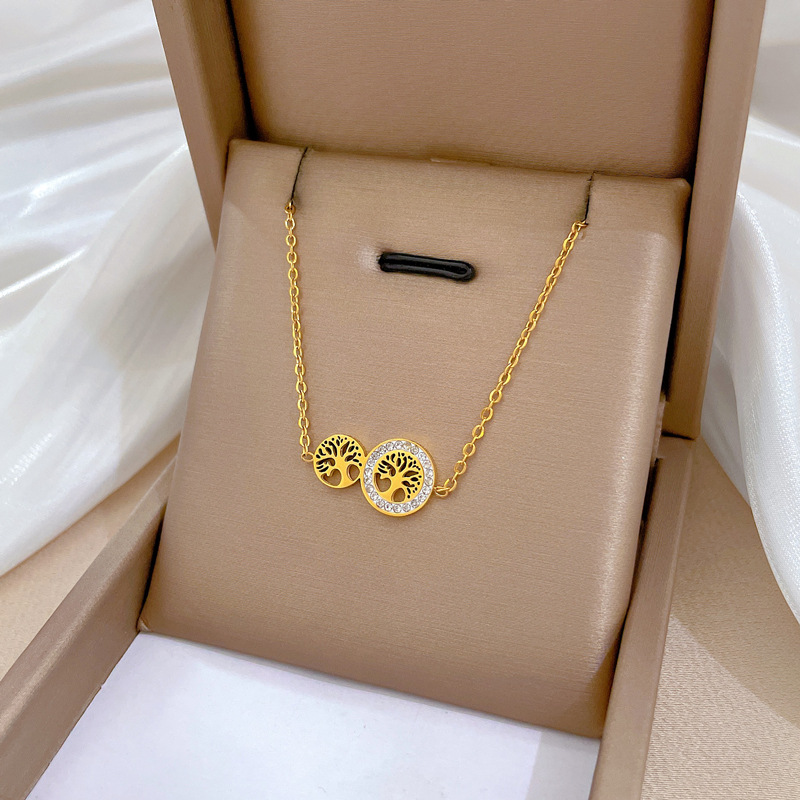 【Tutto il corpo in acciaio al titanio】 Personalità dell'albero della vita minimalista. Collana d'oro vero nella fornace eolica. Maglia interna femminile_voghion.com