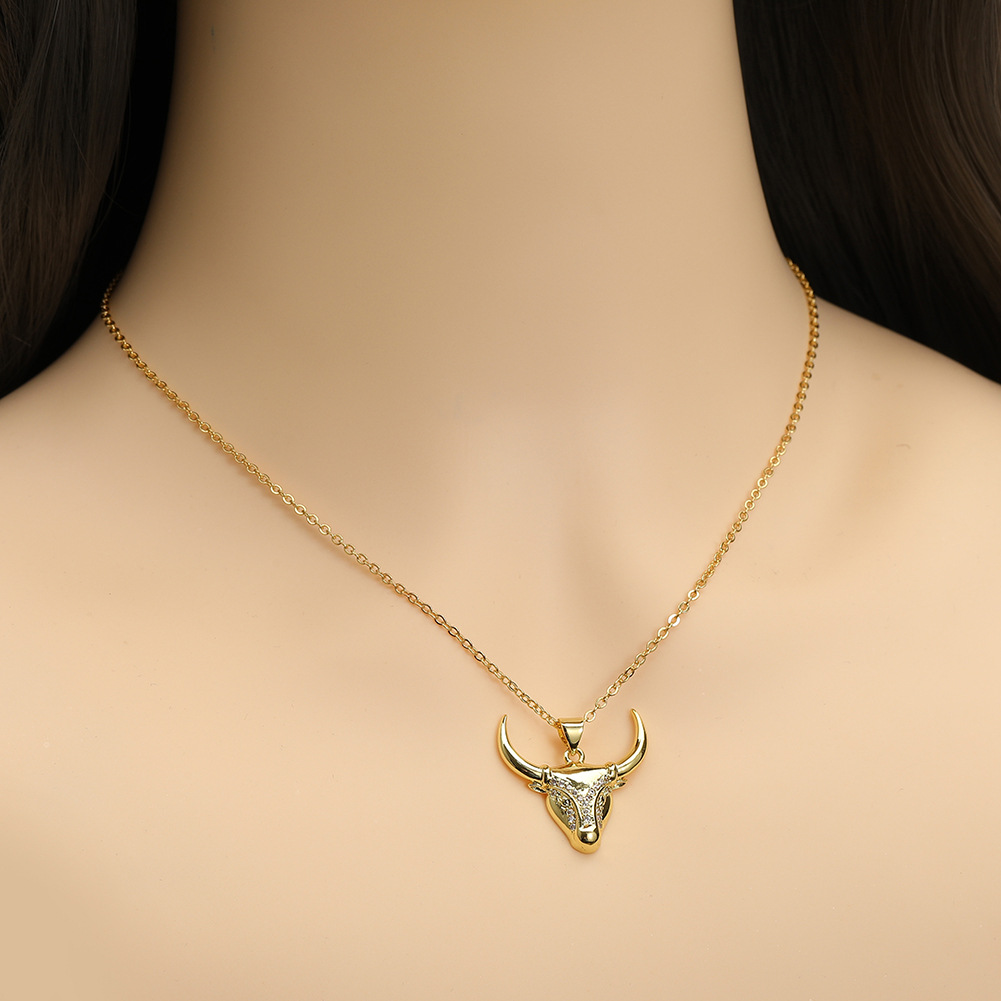 Hip-Hop Bull Head Copper Gold Plated Pendant Necklace