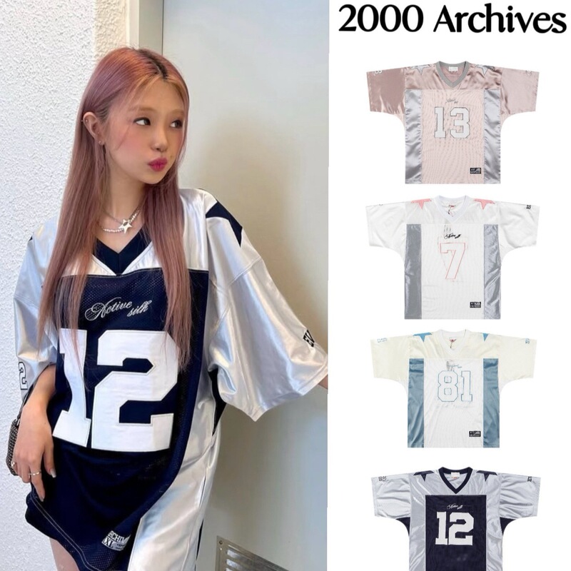 Korean 2000Archives Yi Mengling Style American Patchwork Short-Sleeve Jersey T-Shirt Summer Seamless Dropshipping Available Korean 2000Archives Yi Mengling Style American Patchwork Short-Sleeve Jersey T-Shirt Summer Seamless Dropshipping Available