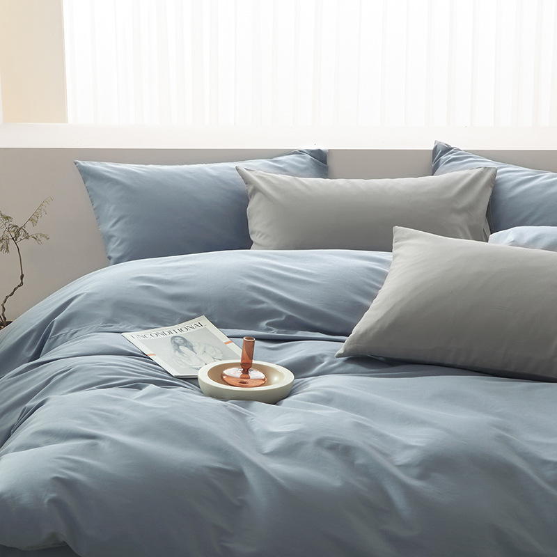 Cama de algodón estilo Maillard Juego de cuatro piezas de sábanas de algodón, funda de edredón, dormitorio de estudiantes, ropa de cama de color sólido individual