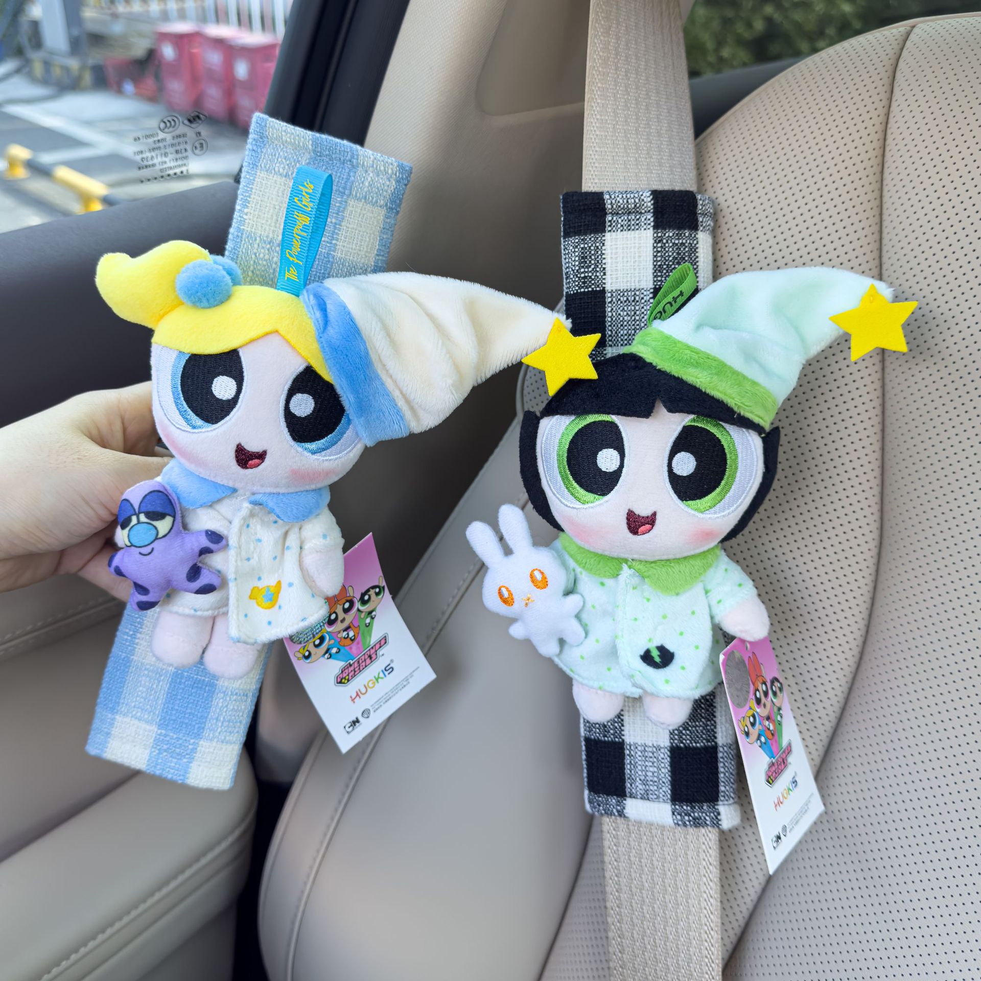 Authentic Powerpuff Girls Plush Doll Car Seat Belt Shoulder Cover Anti-Strangle Belt Car Decoration New Car Goodies