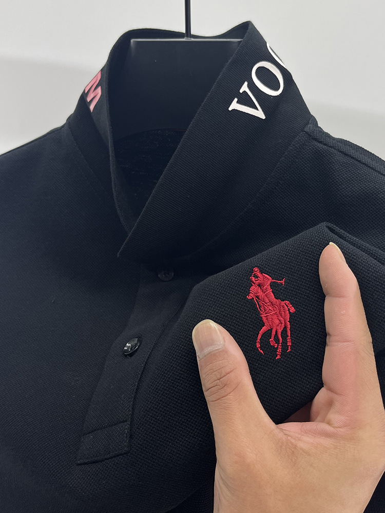 Polo nuevo para hombre 2024, camiseta de algodón puro bordada de alta gama, manga corta con cuello, estilo casual de negocios, media manga para hombre