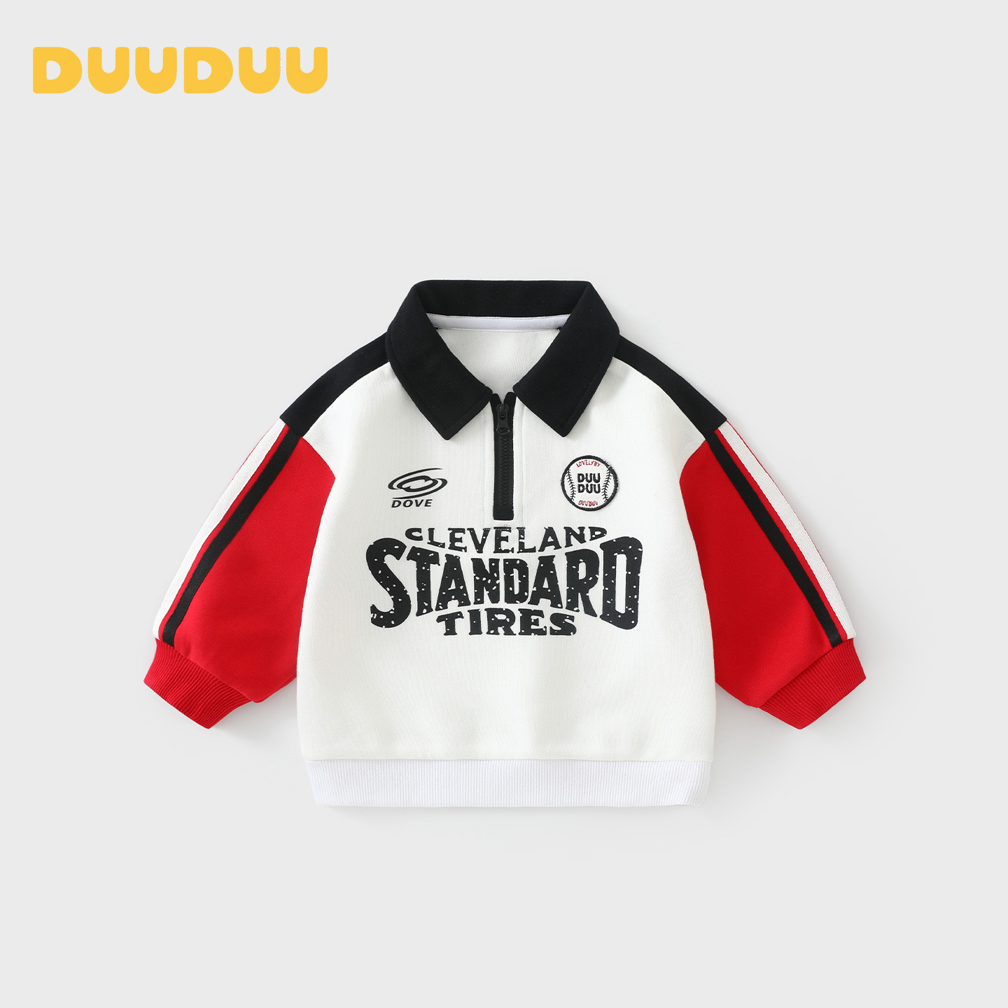 DUUDUU Kids Sweatshirt 2026 Autumn/Winter Boys Long-Sleeved Top Color Block Turn-Down Collar Trendy Baby Clothes