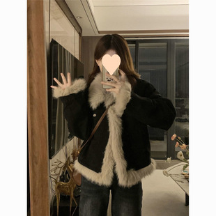 High-grade Cotton Stitching Lamb Fur Denim Cotton-padded Jacket Women's Autumn and Winter All-match Loose Elegant Fragrant Fashion
