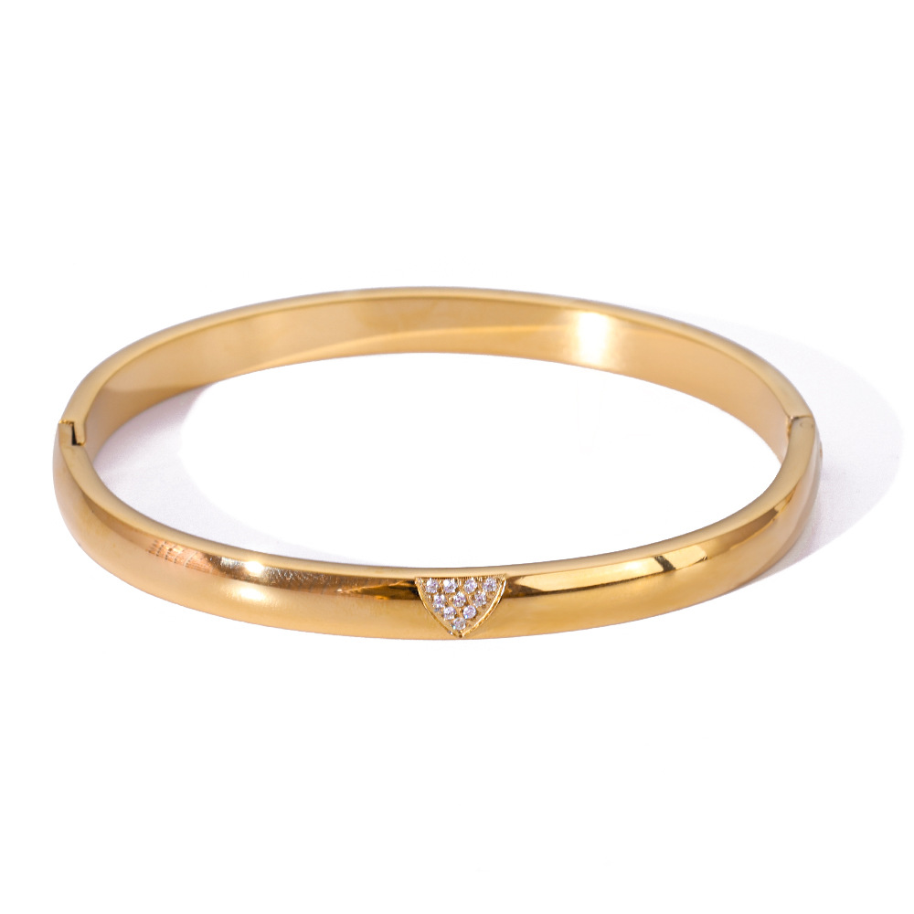 2025 nuevo estilo venta caliente transfronteriza acero inoxidable 18K espejo pulido triángulo blanco circonio hebilla pulsera mujer