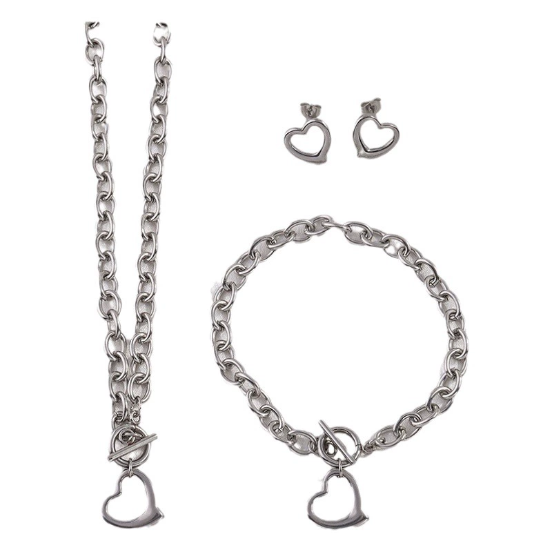 Титановая сталь не выцветает, простое высококачественное ожерелье, женское модное колье из нержавеющей стали, Любовное ожерелье, браслет, серьги, комплект из трех предметов, оптовая продажа