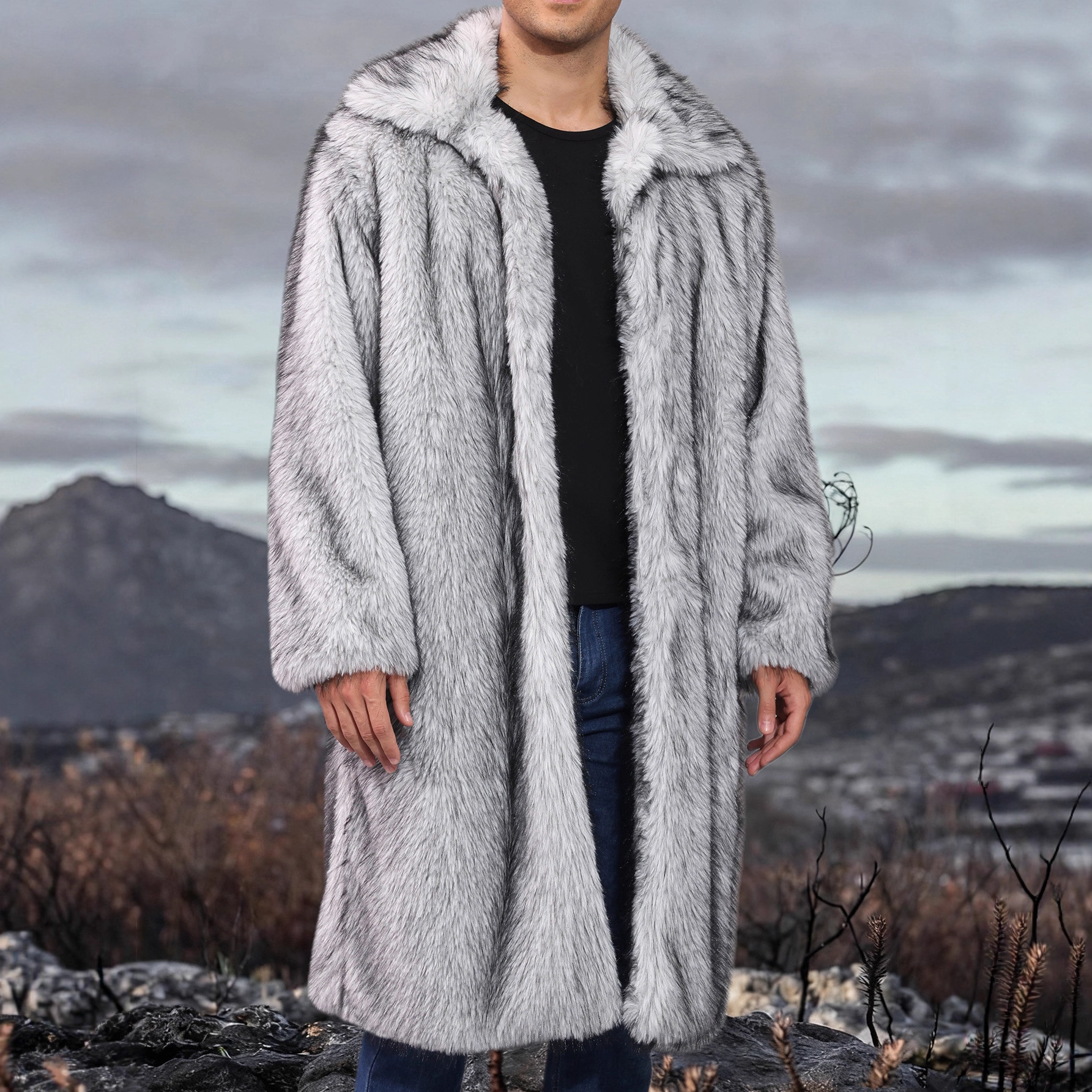 953 Autumn and Winter Cross-Border Amazon Men's Imitation Fur Warm Extended Outwear Environmentally Friendly Fur Plush Jacket