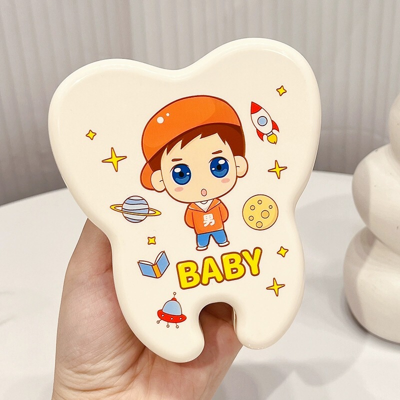乳歯収集ボックス、子供の歯の交換収納ボックス、見栄えの良いかわいい漫画の男の子と女の子の歯の収集収納ボックス|undefined