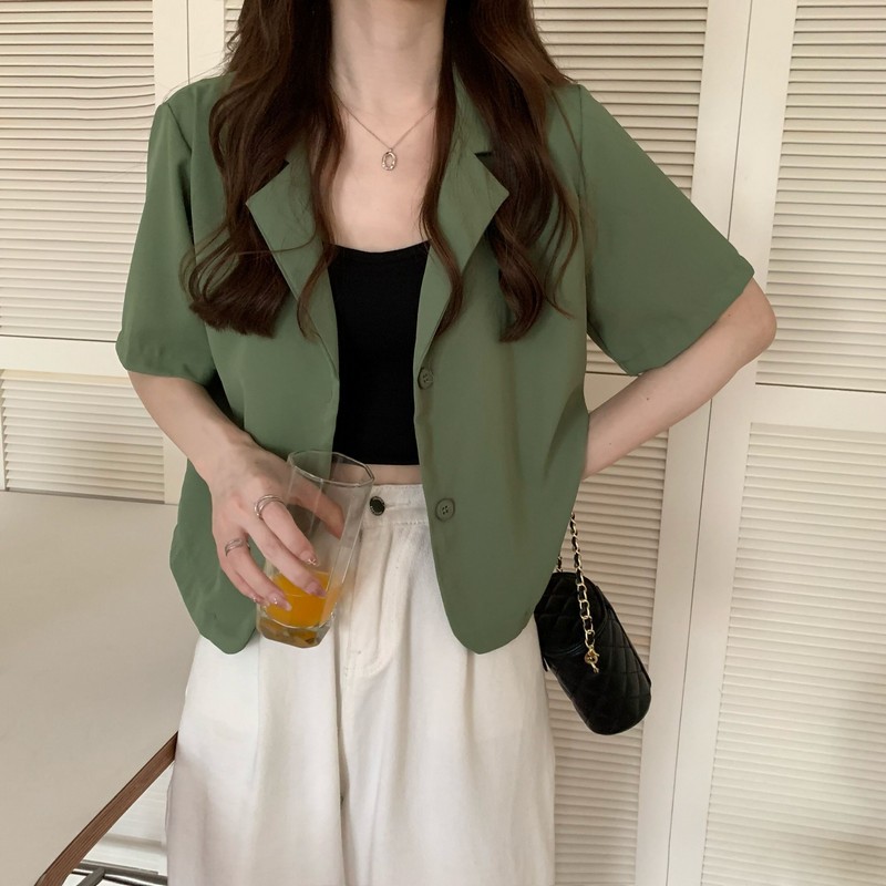 2025 Summer New Jacket Short-sleeved Small Suit Short Korean Fashion Casual Multi-color Thin Design Sense Jacket