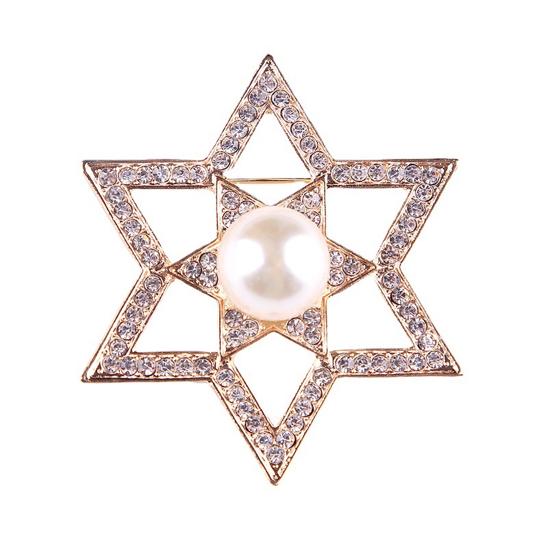 Stile coreano alla moda e atmosfera versatile piena di spilla a forma di stella a sei punte con perle di diamanti, accessori per abbigliamento femminile_voghion.com