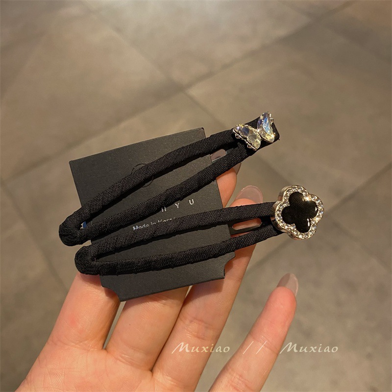 Frangia semplice in tessuto nero confezionata a mano, accessorio per capelli dolce in stile coreano, clip laterale all'ingrosso_voghion.com