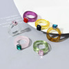 Small design acrylic ring, brand resin, South Korea, with gem, on index finger