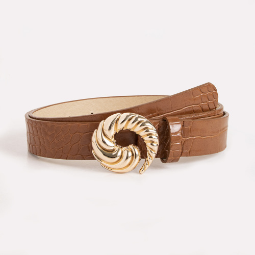 New sea snail texture exquisite crocodile pattern lacquered PU belt for chic women, stylish European and American business women's belt