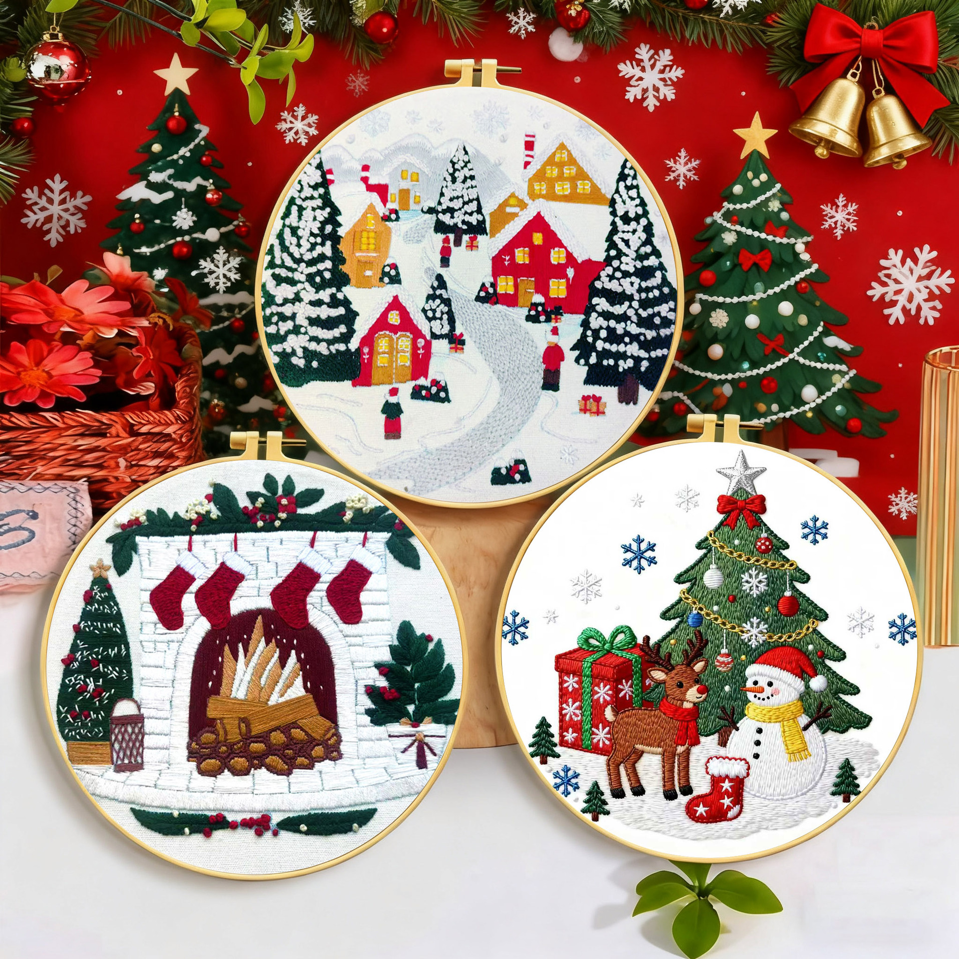 2025 Navidad bordada hecha a mano DIY paquete de materiales Navidad bordado Inglés venta directa transfronteriza