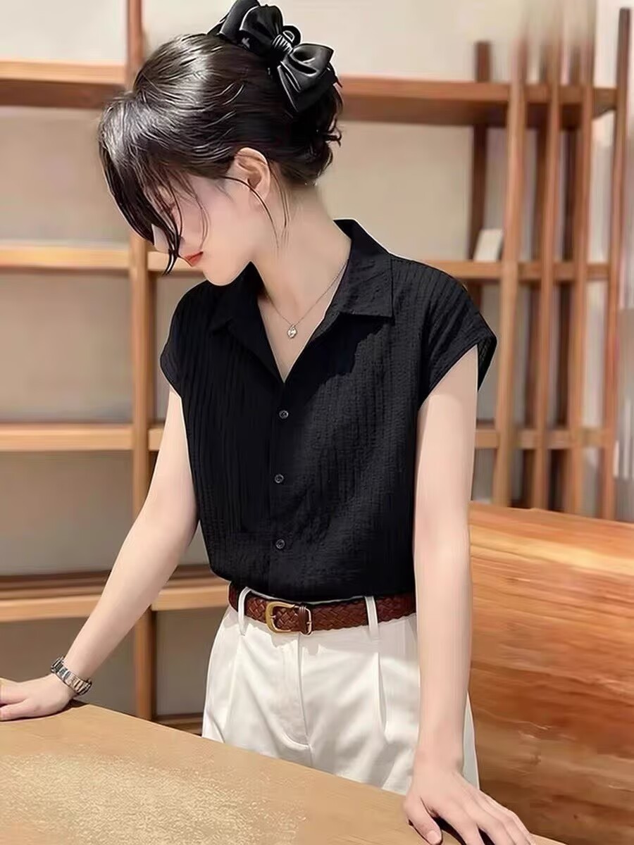 Áo sơ mi polo nữ tay ngắn cổ bẻ màu đen cao cấp — màu đen
