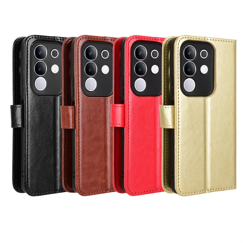 适用vivo Y29 4G手机壳T4x 5G手机皮套插卡挂绳翻盖疯马纹保护壳