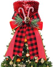 跨境专卖发光圣诞树顶帽 红色亮片拐杖丝带帽 圣诞树顶灯节日装饰