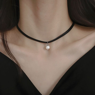 Cross-Border New Choker Pearl Necklace Leather Rope Necklace Clavicle Chain Internet Celebrity Female Pendant Jewelry Wholesale