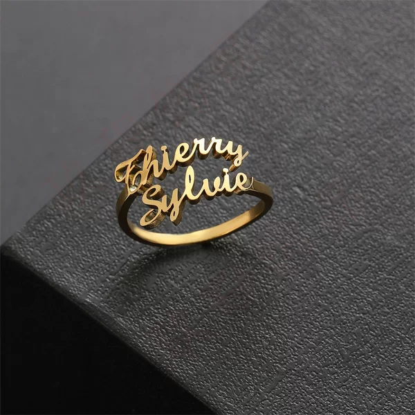 [One Piece Customized] Stainless Steel English Letter Adjustable Ring Electroplated 18K Gold Couple Double Name Ring