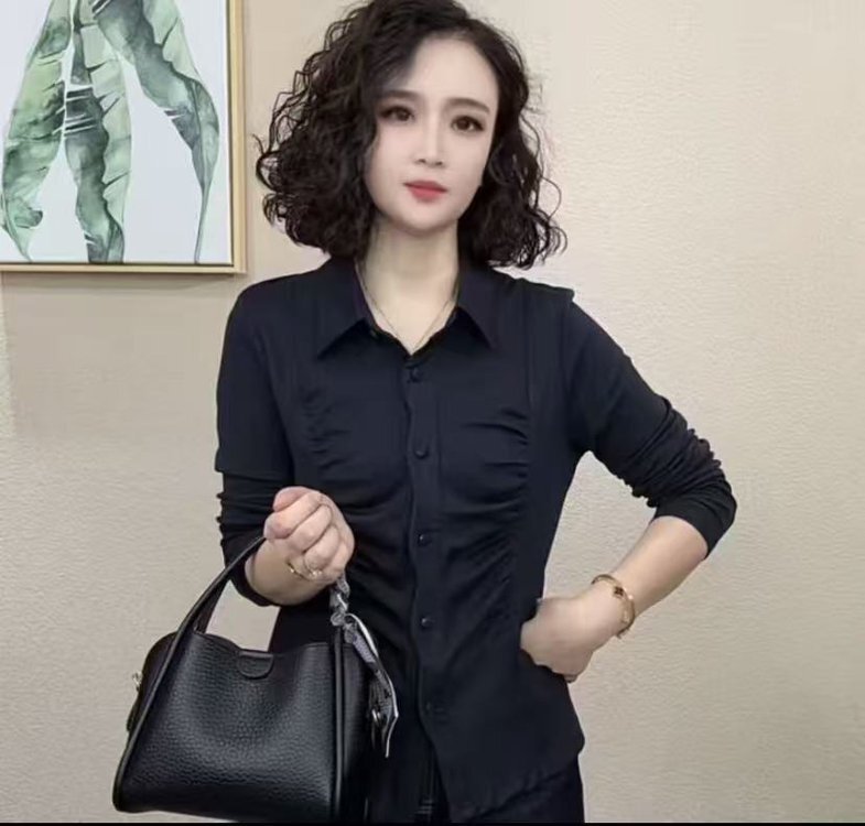 一件代发直播爆款2025秋季新款长袖衬衫女打底衫显瘦T恤上衣开衫|undefined