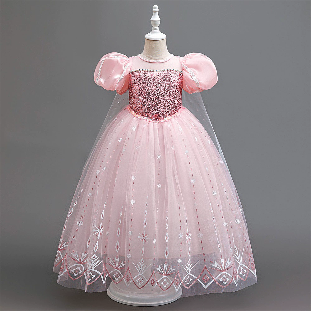 Frozen Frozen ELSA Bubble рукава Вечерний костюм Хвост Плащ для девочек Хэллоуин Подиум Юбка Принцесса Айша