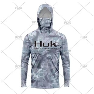 HUK Fishing Shirts Long Sleeve Hooded Fishing Suit with Mask Outdoor Sports Luya Hanging Fishing Suit