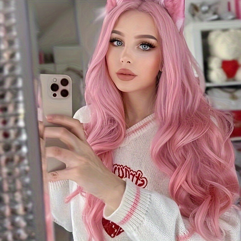 Wig Female Long Hair Strawberry Sandwich Pink Lolita Popular Bangs Girl Jk Long Curly Hair Full Headgear Factory Wholesale