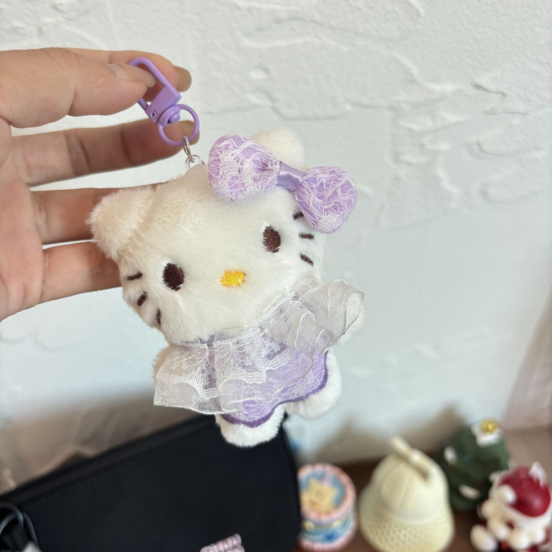 新款蕾丝KT钥匙扣毛绒公仔挂件HelloKitty钥匙链挂饰包包挂件礼物|undefined