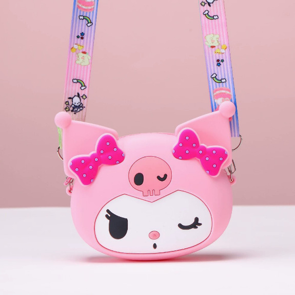 New Children's Cute Cartoon Silicone Shoulder Crossbody Coin Purse Girl's Cosmetics Storage Bag Kuromi