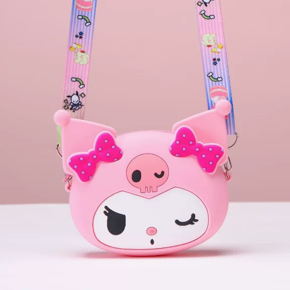 New Children's Cute Cartoon Silicone Shoulder Crossbody Coin Purse Girl's Cosmetics Storage Bag Kuromi