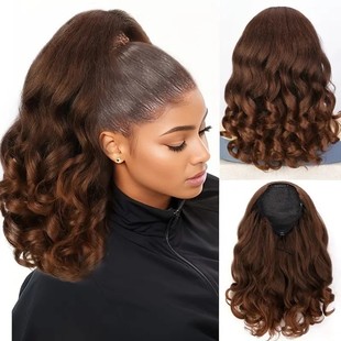 Foreign Trade European and American Wig Women's Drawstring Yaki Ponytail Short Hair Fluffy Short Curly Hair Ponytail Hair Extension Ponytail Wig Piece