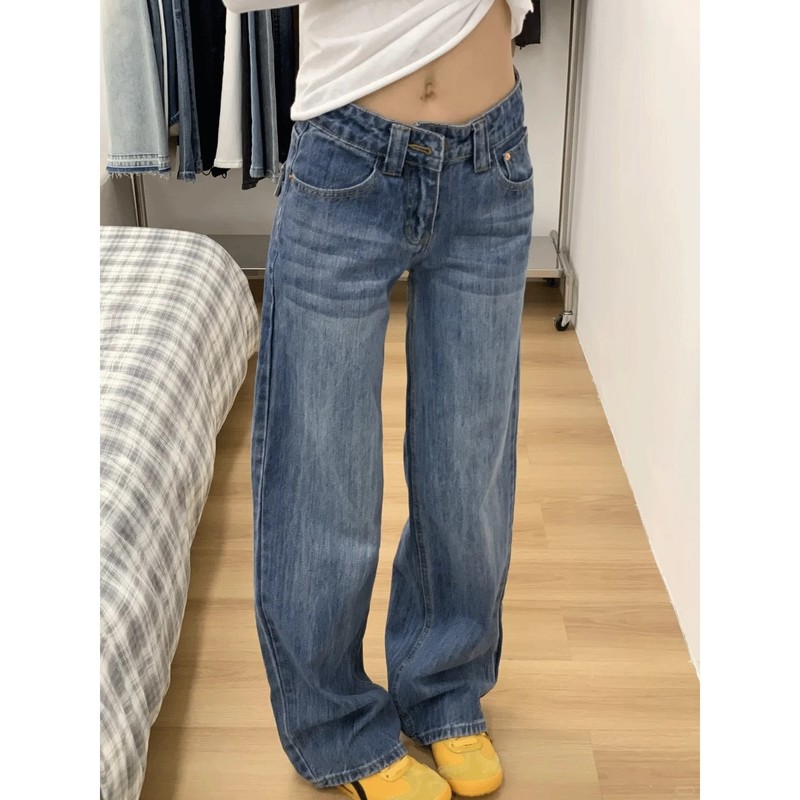 复古蓝阔腿牛仔裤女夏季2025年新款高腰直筒宽松梨形遮胯显瘦裤子|undefined