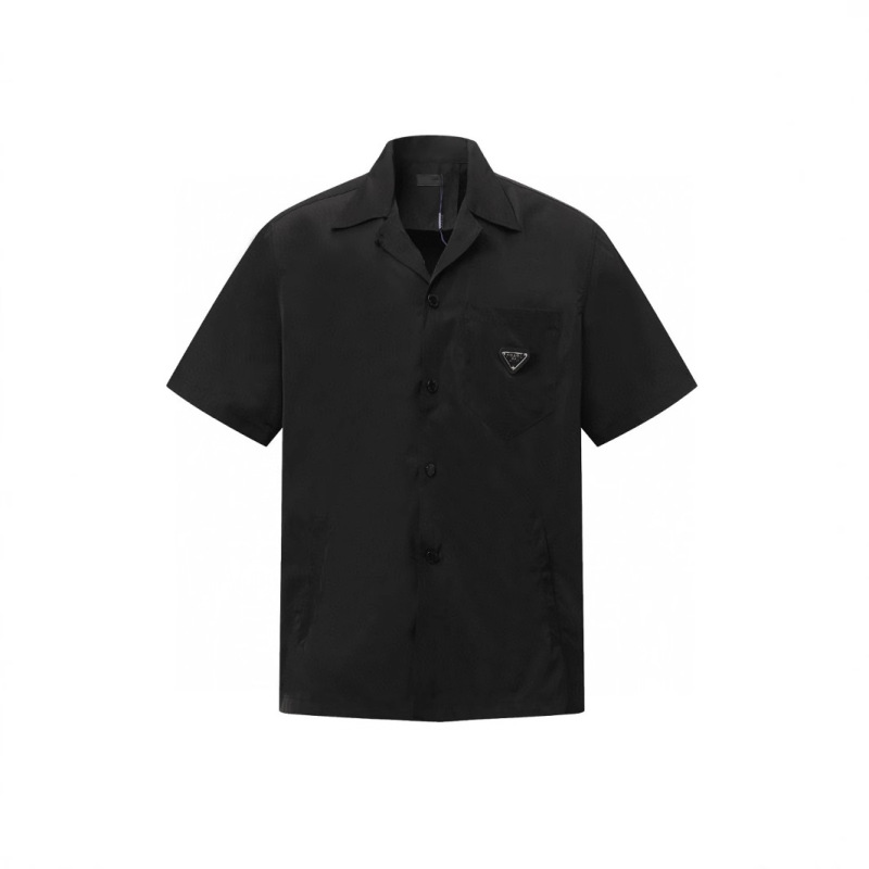 Milan Luxury Trendy Pocket Triangle Label Iron Logo Casual Nylon Shirt High-set Breathable Simple All-match Short-sleeve
