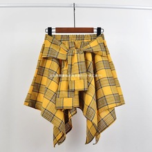半裙夏格子身季不规则松紧腰衬衫式舞蹈四角子学生女短潮厂家