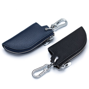 New genuine leather zipper key case men's first layer cowhide waist hanging car key case multifunctional household key chain