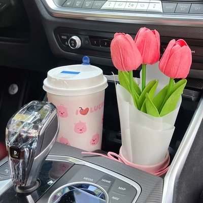 car simulation flower instrument – Car ornaments - 3-dark-pink-tulips-free-pink-flower-bucket