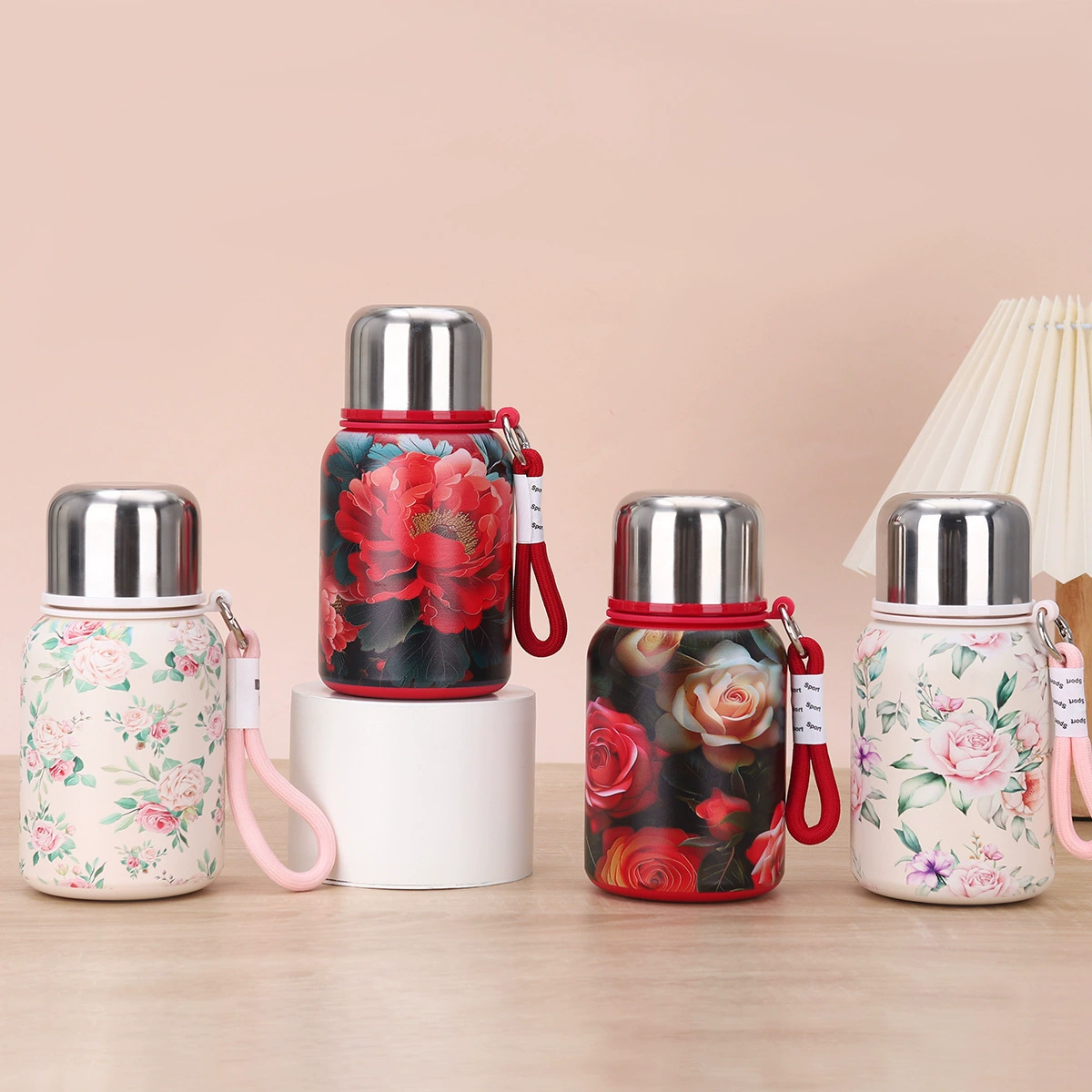 Ретро и роскошный высококачественный термос с креативным розовым узором, двухслойная чашка для воды, автомобильная портативная веревочная чашка для тушения