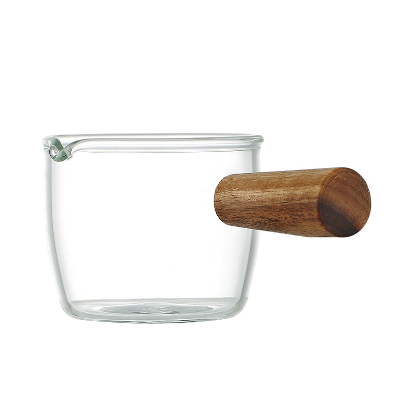 Café concentrado pequeña taza de leche vidrio mini mango jarra de leche con mango jarra de leche mango de madera jarra de leche