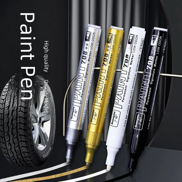 Guangna 708 Paint Pen Can Be Refilled with Ink, High Temperature Resistant and Waterproof Marker Pen, Gold, Silver, White and Black Car Tire Touch-Up Pen