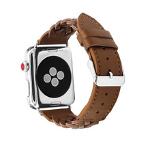 适用于苹果表带iwatchSE华为GT3智能创意半编织头层牛皮替换表带