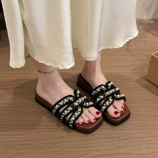 2026 verano nuevo estilo de moda versátil perla cruzada un pedazo coreano zapatillas frías zapatillas antideslizantes para mujeres image 6