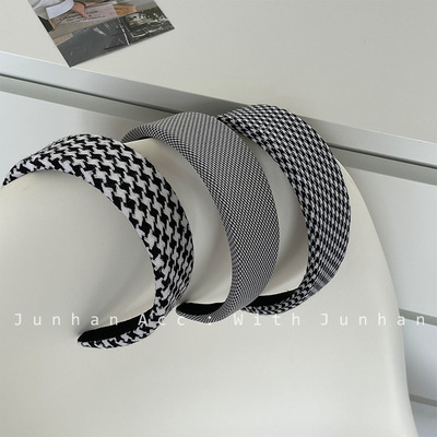 黑白千鸟格韩版INS气质宽边发箍外出压发发卡少女简约气质发饰
